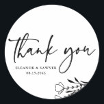 Black Minimalist Bouquet Wedding Thank You Classic Round Sticker<br><div class="desc">Send thanks with these customisable thank you stickers. It features a minimalist floral bouquet, handwritten script and simple typography. Personalise these thank you tags by adding names and messages. These floral thank you stickers are perfect for weddings, baby showers, bridal showers, birthdays, and so much more. Tailor your floral stickers...</div>