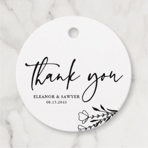 Black Minimalist Bouquet Wedding Thank You Favour Tags