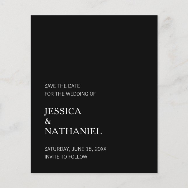 Black Minimalist Budget Wedding Save The Date (Front)