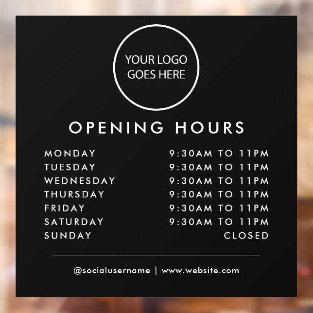 Black Minimalist Business Logo Opening Times Window Cling (Sheet 2)