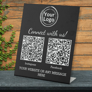 Black Minimalist Business Logo Two QR Codes Pedestal Sign