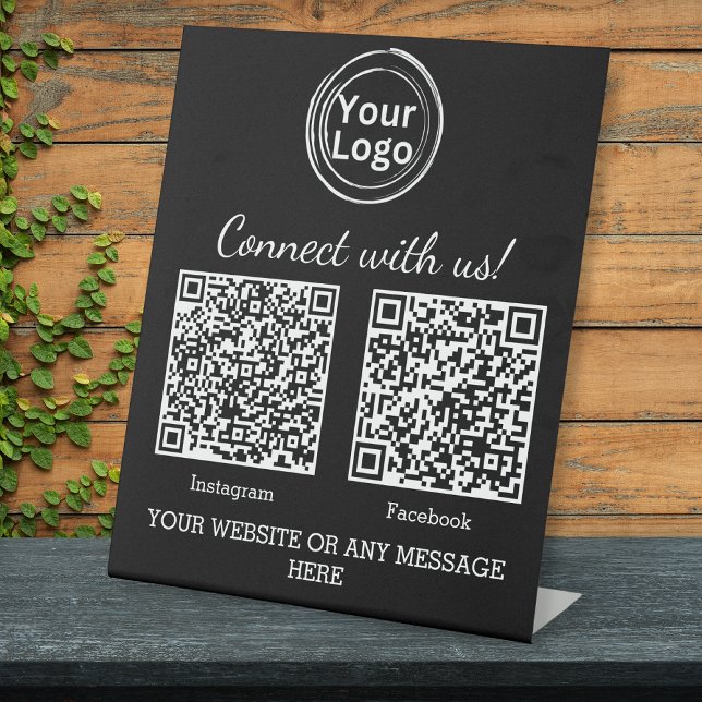 Black Minimalist Business Logo Two QR Codes Pedestal Sign (Creator Uploaded)