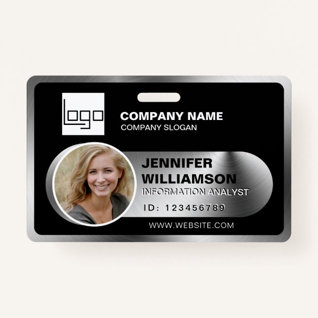 Black Minimalist Business QR Employee Photo ID ID Badge (Front)