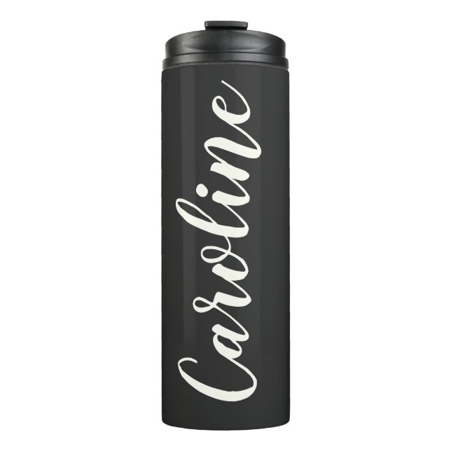 Black Minimalist Calligraphy Personalized Name Thermal Tumbler (Front)