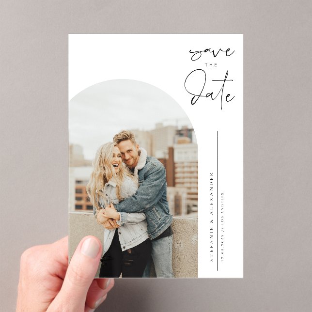 Black Minimalist Calligraphy Photo Acrylic Invitations (Insitu (Handheld))