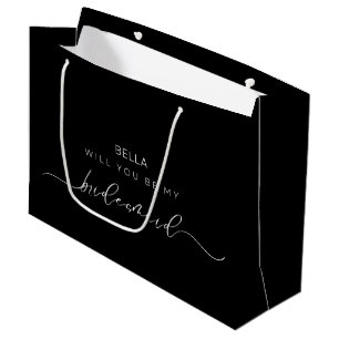 Black Minimalist Chic Calligraphy Bridesmaid Large Gift Bag