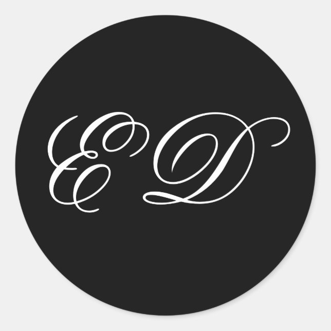 Black Minimalist Classic Calligraphy Monogram Classic Round Sticker (Front)