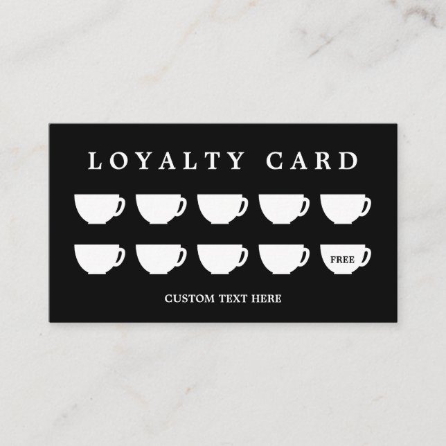 Black | Minimalist Coffee Cup Café Shop Loyalty Card (Front)
