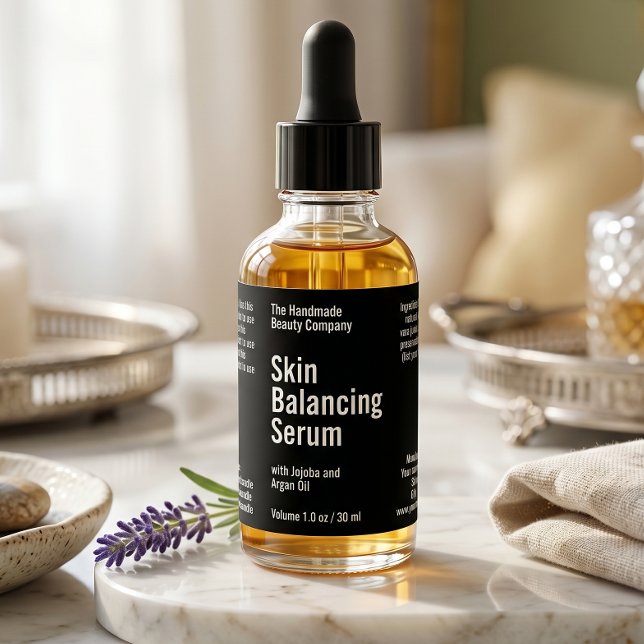 Black Minimalist Cosmetics Dropper Bottle Label (Creator Uploaded)