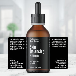 Black Minimalist Cosmetics Dropper Bottle Label