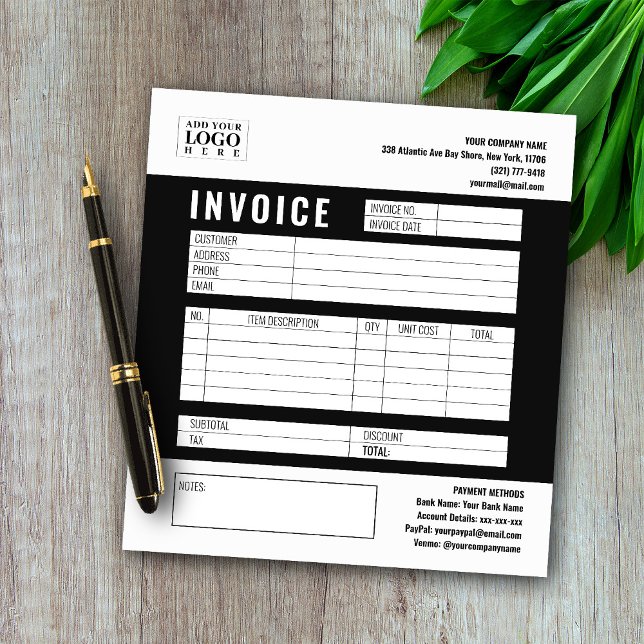 Black Minimalist Custom Business Invoice Logo Notepad (Creator Uploaded)