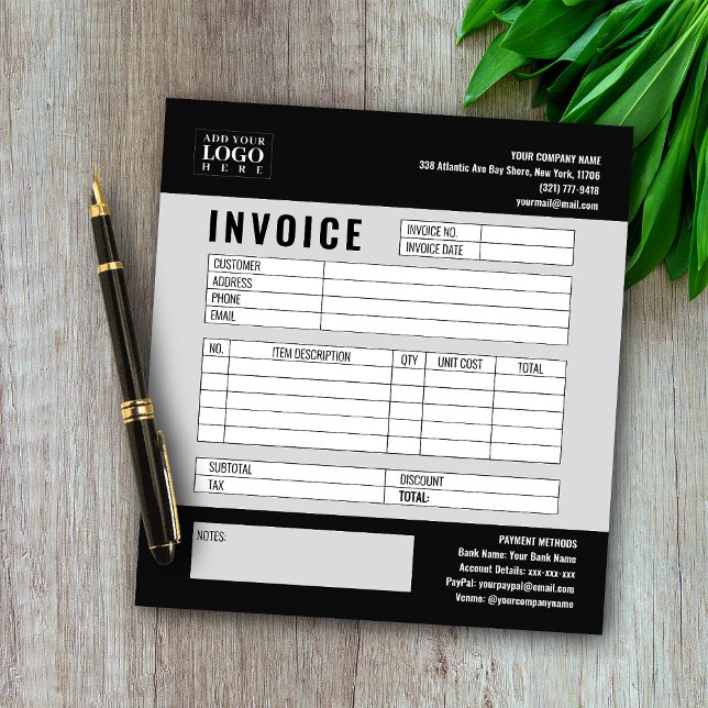 Black Minimalist Custom Business Invoice Logo Notepad (Creator Uploaded)