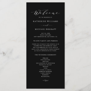 Black Minimalist Dainty Script Wedding Ceremony Programme