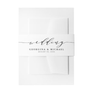 Black Minimalist Dainty Script Wedding Invitation Belly Band