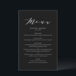Black Minimalist Dainty Script Wedding Menu Card<br><div class="desc">Customisable script menu card featuring elegant script,  simple typography and stripes pattern. This script menu card is perfect for any wedding theme and season. Personalise by adding names,  date and menu details.</div>