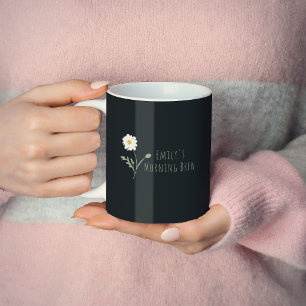 Black Minimalist Daisy & Text Modern Farmhouse Coffee Mug