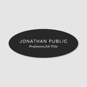 Black Minimalist Design Plain Template Modern Oval Name Tag