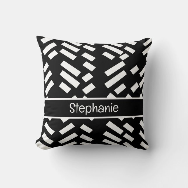 Black Minimalist Diagonal Stripe Pattern With Name Cushion (Front)