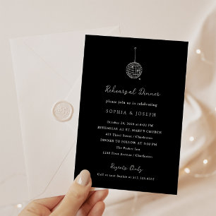 Black Minimalist Disco Ball   Rehearsal Dinner Invitation