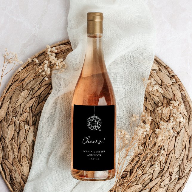Black Minimalist Disco Ball | Wedding Wine Label (Creator Uploaded)