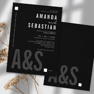 Black Minimalist Elegant Monochrome Wedding Invita Invitation