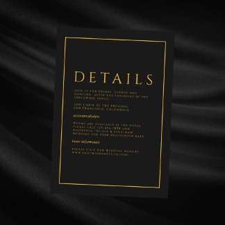 Black Minimalist Elegant Wedding Details Enclosure Card