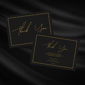 Black Minimalist Elegant Wedding Thank You Card