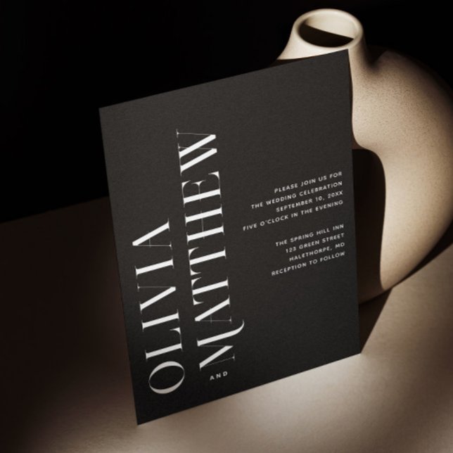 Black Minimalist Evening Wedding | Photo + QR Code Invitation (Creator Uploaded)