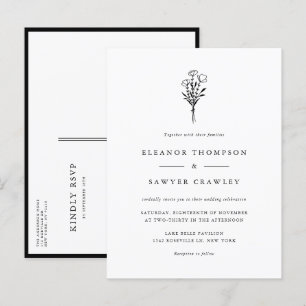 Black Minimalist Floral Bouquet Wedding Invitation Postcard