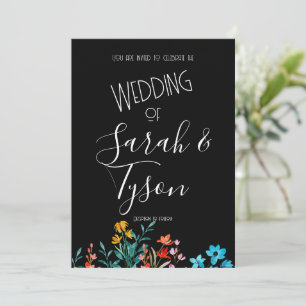 Black Minimalist Floral Wedding Reception with  Invitation