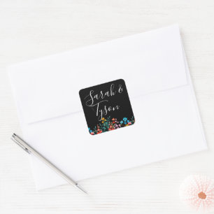 Black Minimalist Floral Wedding Reception with Square Sticker