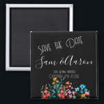 Black Minimalist Floral Wedding Save the Date Magnet<br><div class="desc">.: Elegant,  Black minimalist wedding design with colourful flowers beneath gorgeous white hand-script font. Many coordinating designs are available in my store. Text is fully customisable.</div>