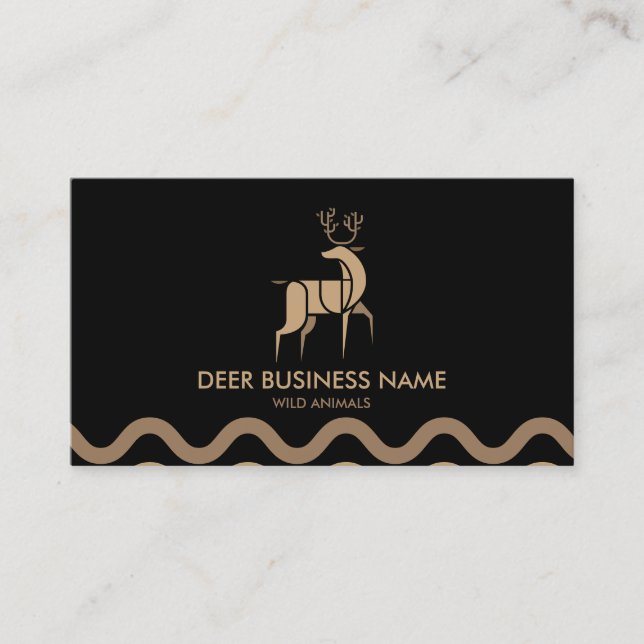 Black Minimalist Forest Animal Deer Business Card (Front)