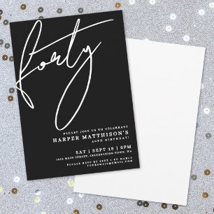 Black Minimalist Forty 40th Birthday Party Invitation