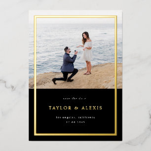 Black Minimalist Frame Photo Save the Date Gold
