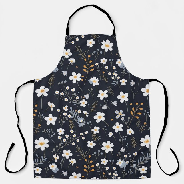 Black Minimalist Gentle Garden Wildflowers Nursery Apron (Front)