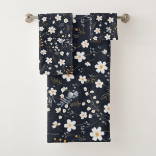 Black Minimalist Gentle Garden Wildflowers Nursery Bath Towel Set