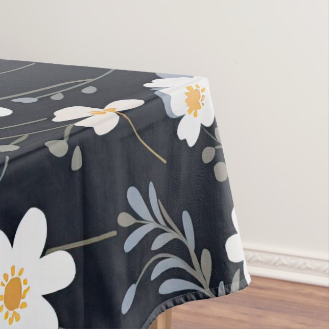 Black Minimalist Gentle Garden Wildflowers Nursery Tablecloth (In Situ)