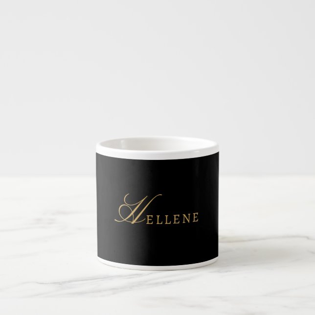 Black Minimalist & Gold Monogram Espresso Cup (Front)