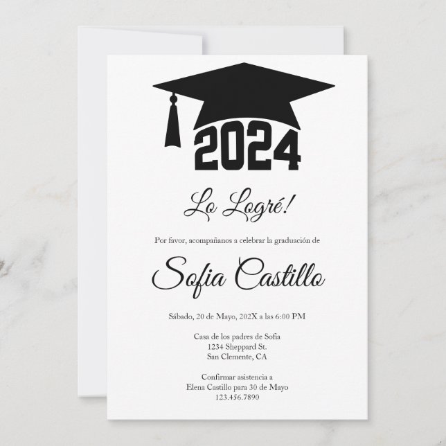 Black minimalist graduation invitation (Front)