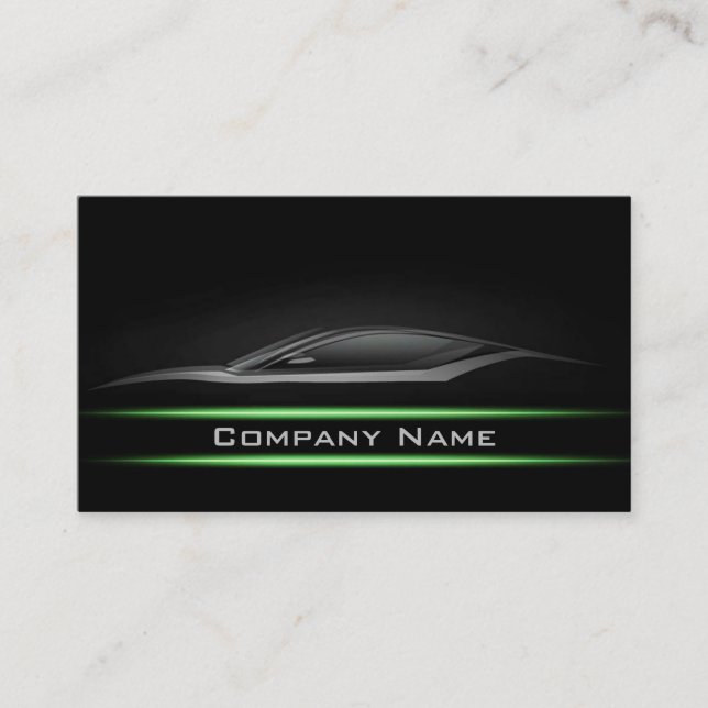 Black Minimalist Green Line Car Darker Layout Business Card (Front)