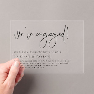 Black Minimalist Handwriting Engagement Party Acrylic Invitations