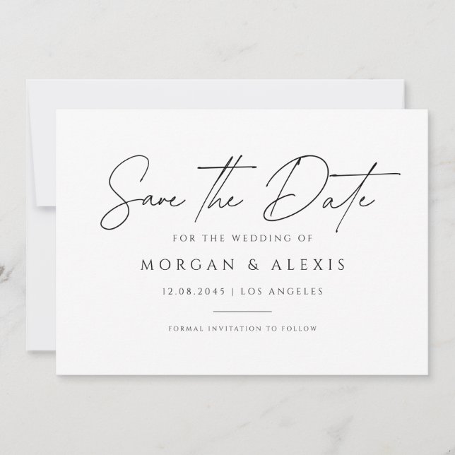 Black Minimalist Handwriting Script Save The Date (Front)