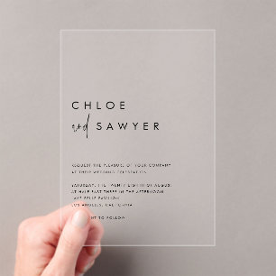 Black Minimalist Handwritten Script Modern Wedding Acrylic Invitations