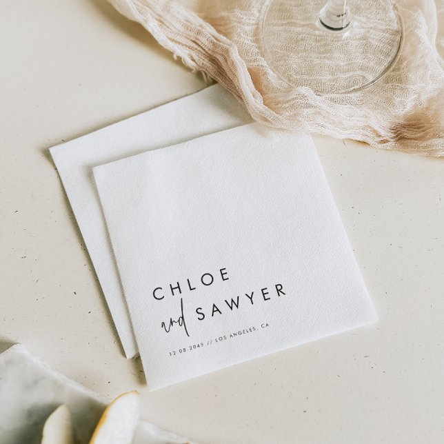 Black Minimalist Handwritten Script Wedding Napkin (These minimalist wedding paper napkins showcase handwritten script paired with simple typography.)