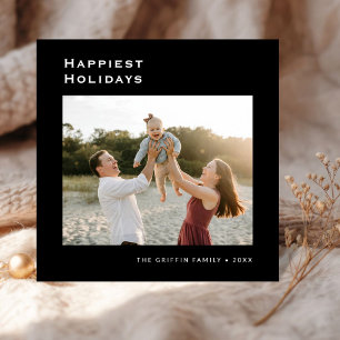Black Minimalist Happiest Holidays Family Photo Holiday Card