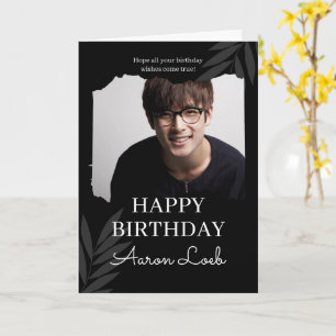 Black Minimalist Happy Birthday Folded Greeting  Card