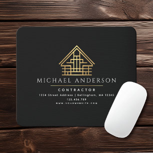 Black Minimalist Home Building Construction Mouse Mat