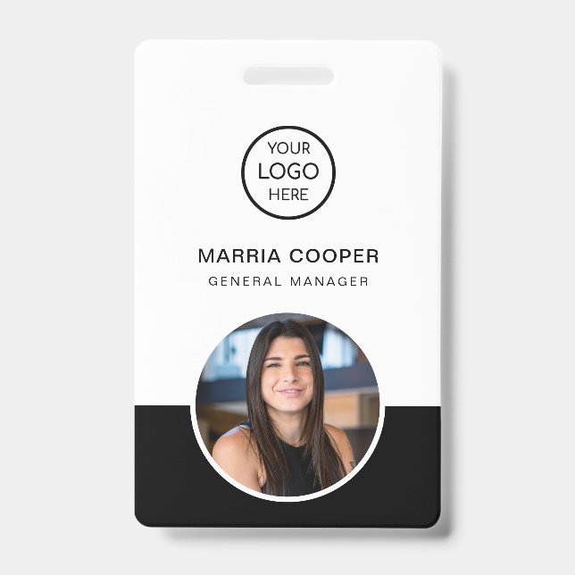 Black Minimalist ID Card Photo Name Logo Badge (Front)
