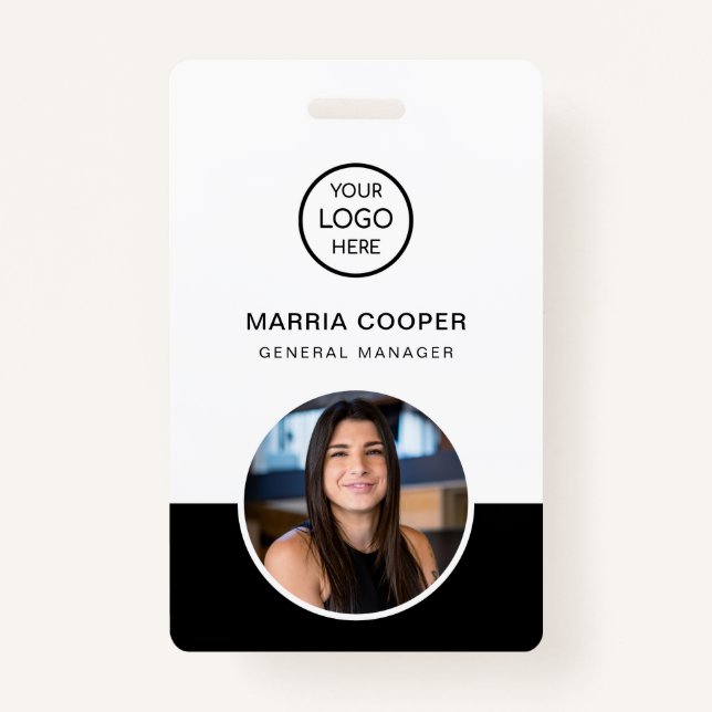 Black Minimalist ID Card Photo Name Logo Badge ID Badge (Front)